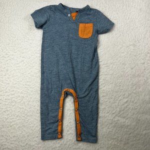 7 For All Mankind Infant Baby Bodysuit 6/9 M Light Blue Orange Pocket And Trim